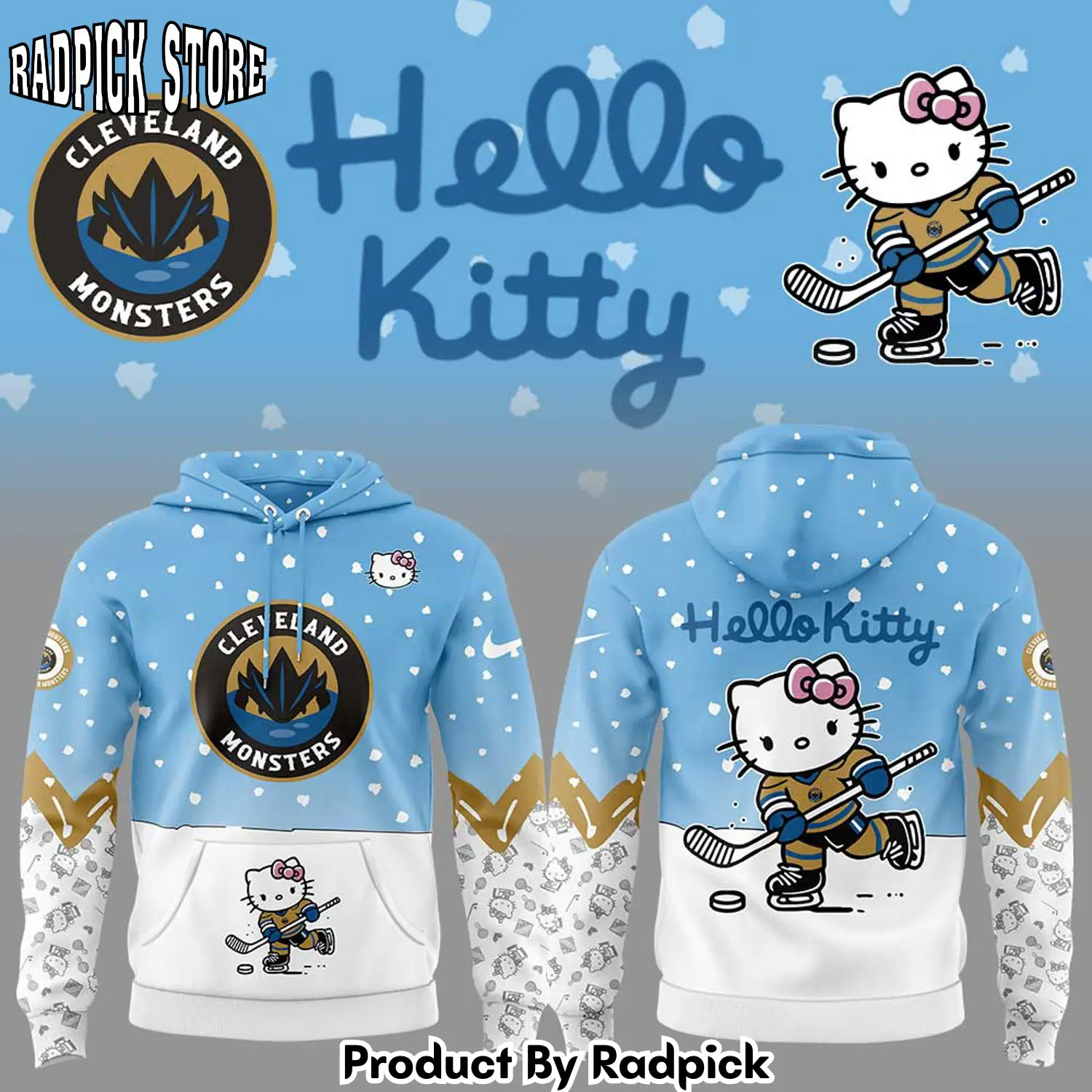 Cleveland monsters x hello kitty hoodie joggers hoodie and long pants set v2 rp291833